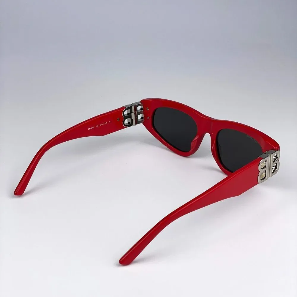 Balenciaga BB0095S 016 Sunglasses Red Silver Logo Grey Cat Eye Unisex